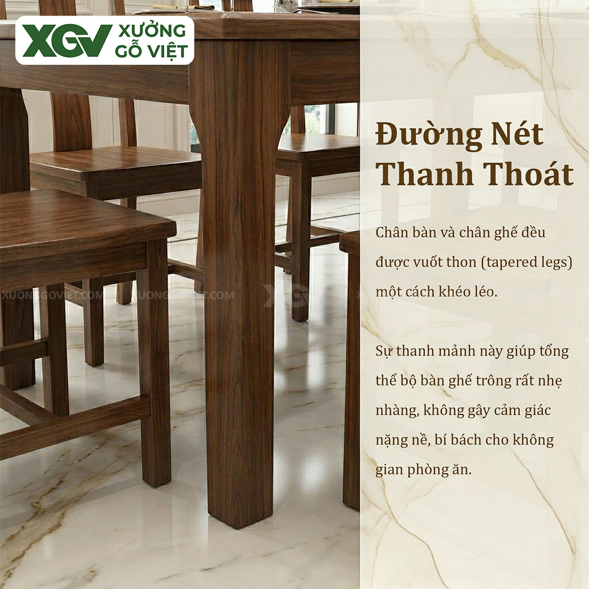 Bộ Bàn Ăn Bo Cạnh Gỗ Óc Chó 6 Ghế Phong Cách Á Đông Hiện Đại