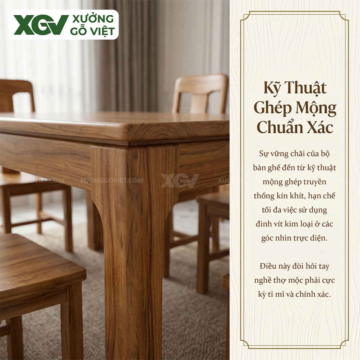 Bộ Bàn Ăn Hiện Đại Gỗ Gõ Đỏ Chân Vát Phối Ghế Công Thái Học