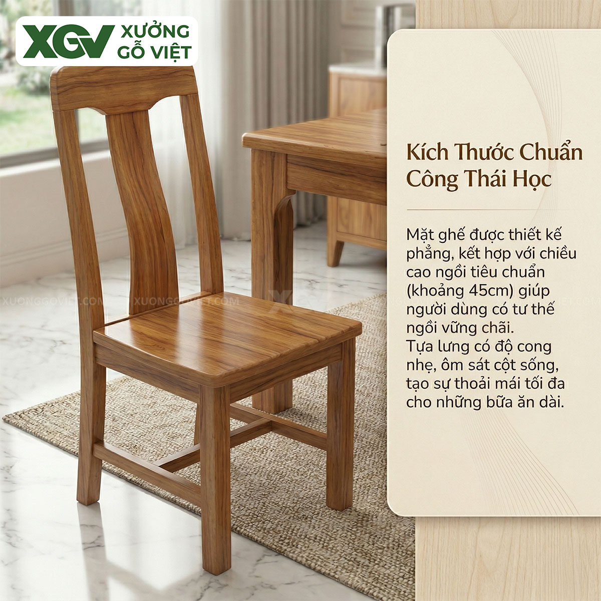 Bộ Bàn Ăn Hiện Đại Gỗ Gõ Đỏ Chân Vát Phối Ghế Công Thái Học