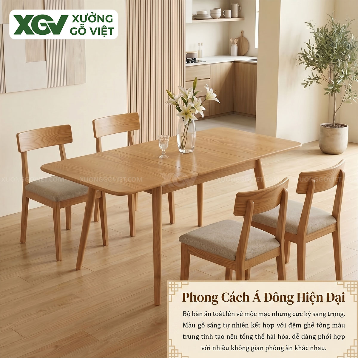Bộ Bàn Ăn Thông Minh Gỗ Sồi Cơ Chế Mặt Bàn Mở Rộng Linh Hoạt