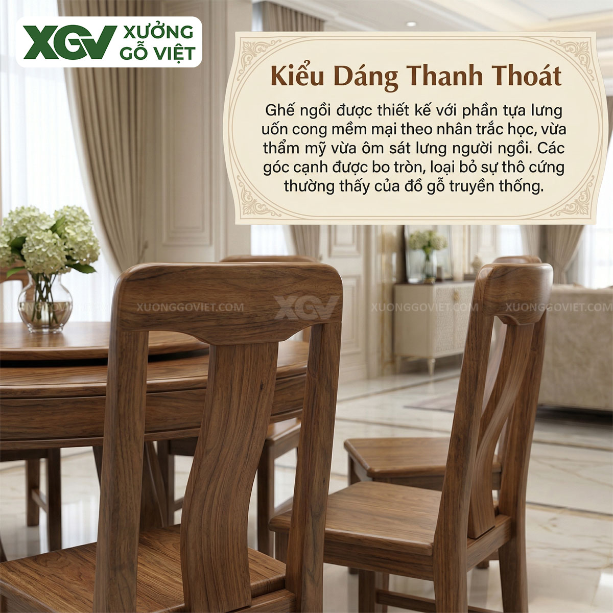 Bộ Bàn Ghế Ăn Gỗ Óc Chó Chân X Thiết Kế Mâm Xoay Tiện Nghi