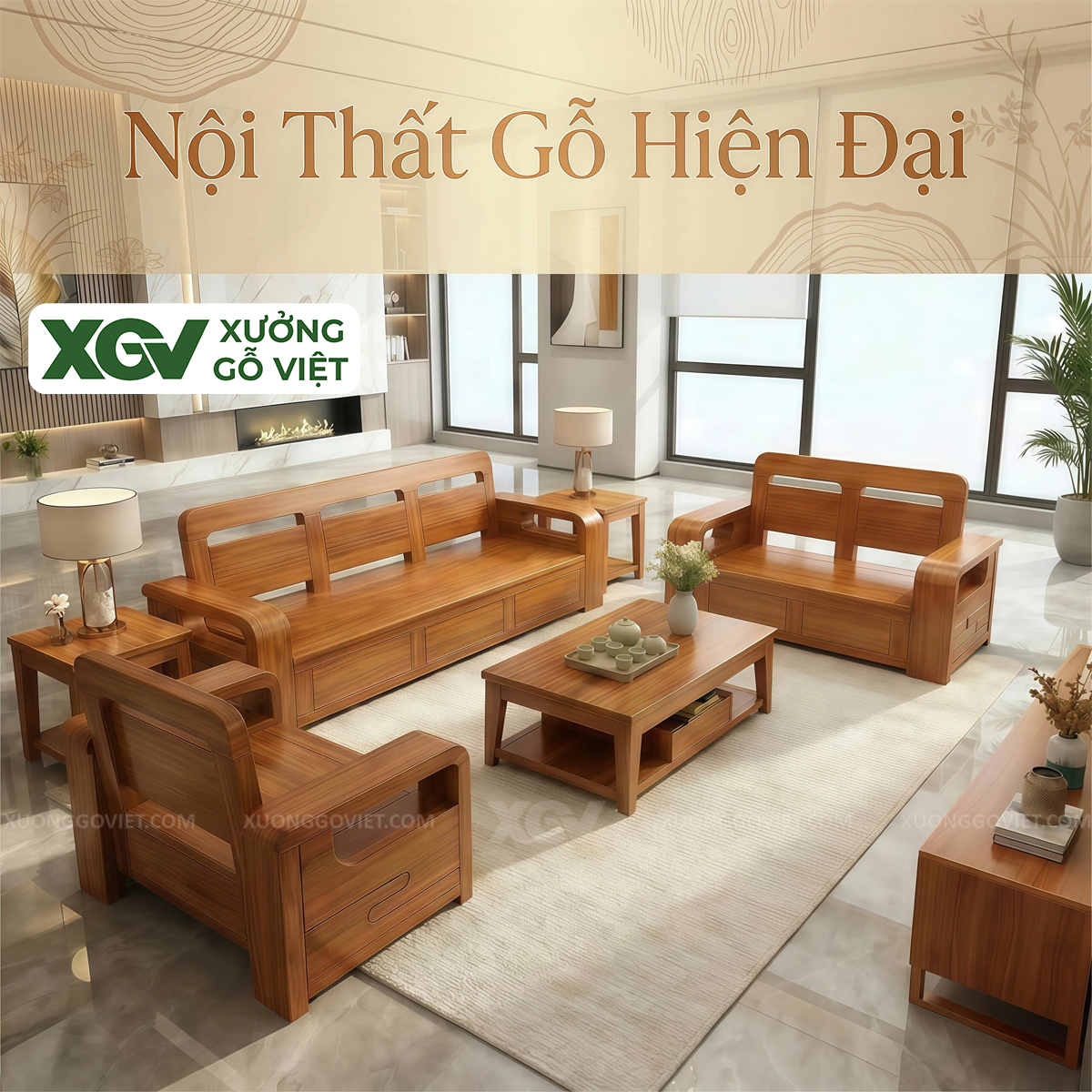 Bộ Sofa Gõ Đỏ Bo Cạnh Tinh Tế Chuẩn Xu Hướng Nội Thất 2026