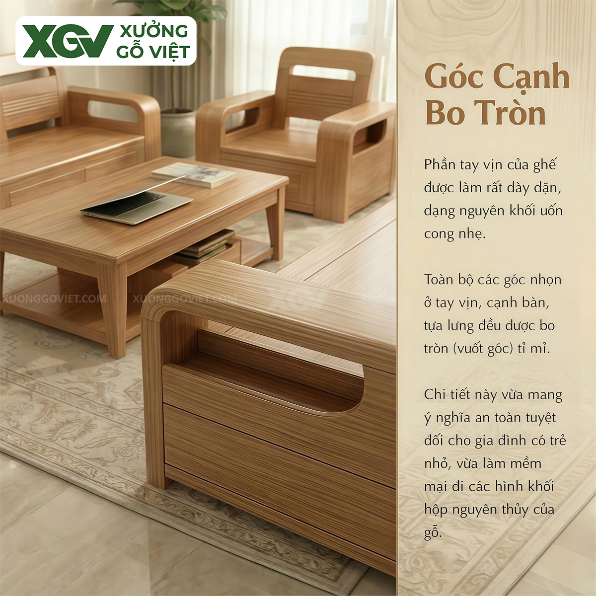 Bộ Sofa Gỗ Sồi Mỹ Thiết Kế Bo Cong Mềm Mại Giá Tốt