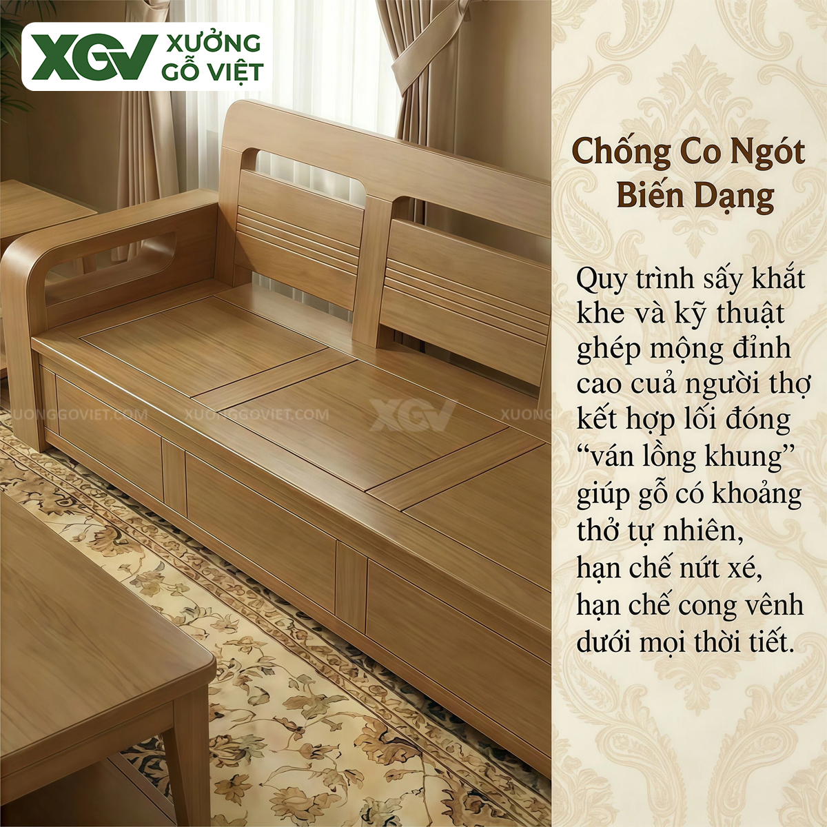 Bộ Sofa Gỗ Sồi Mỹ Thiết Kế Bo Cong Mềm Mại Giá Tốt