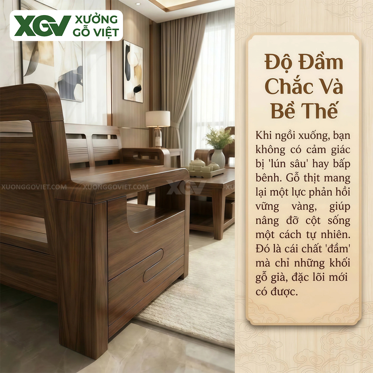 Bộ Sofa Phòng Khách Gỗ Óc Chó Thiết Kế Bo Cong Thời Thượng