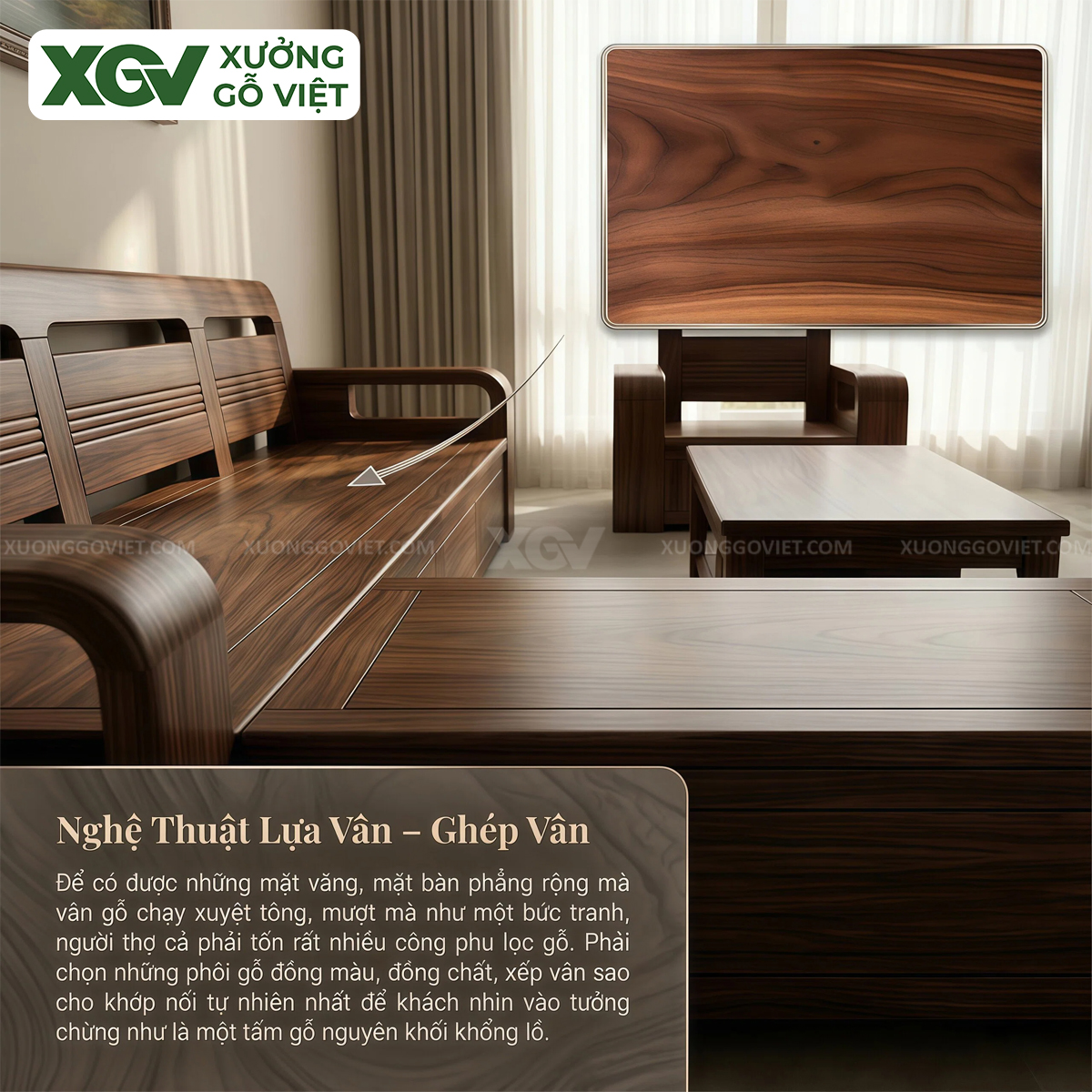 Bộ Sofa Phòng Khách Gỗ Óc Chó Thiết Kế Bo Cong Thời Thượng