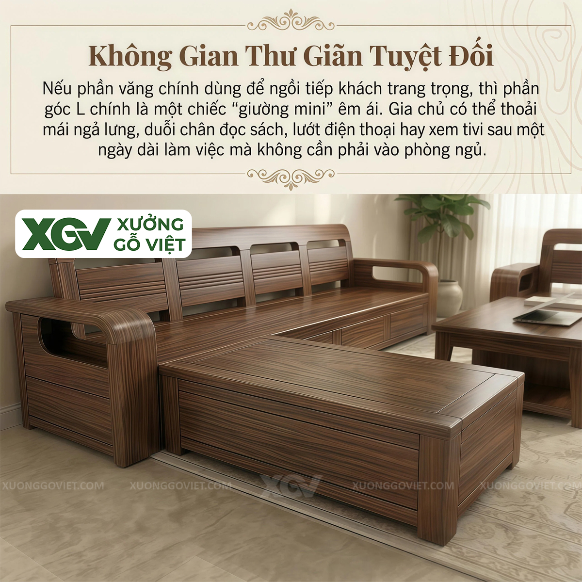 Bộ Sofa Phòng Khách Gỗ Óc Chó Thiết Kế Bo Cong Thời Thượng