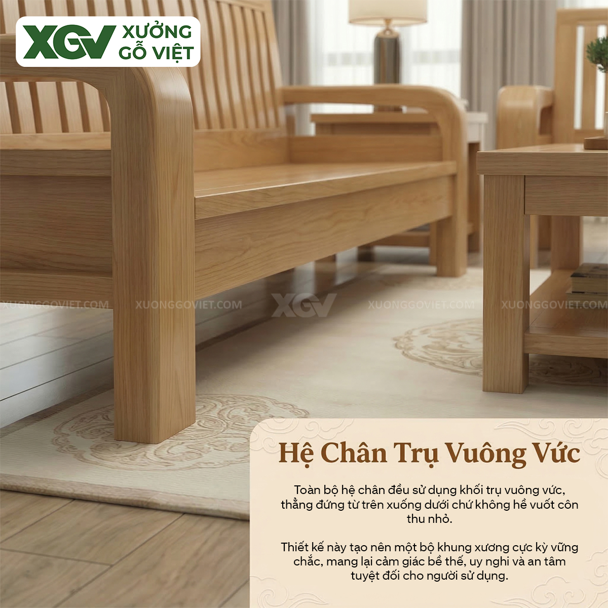 Bộ Sofa Phòng Khách Gỗ Sồi Mỹ Thiết Kế Nan Dọc Tinh Tế