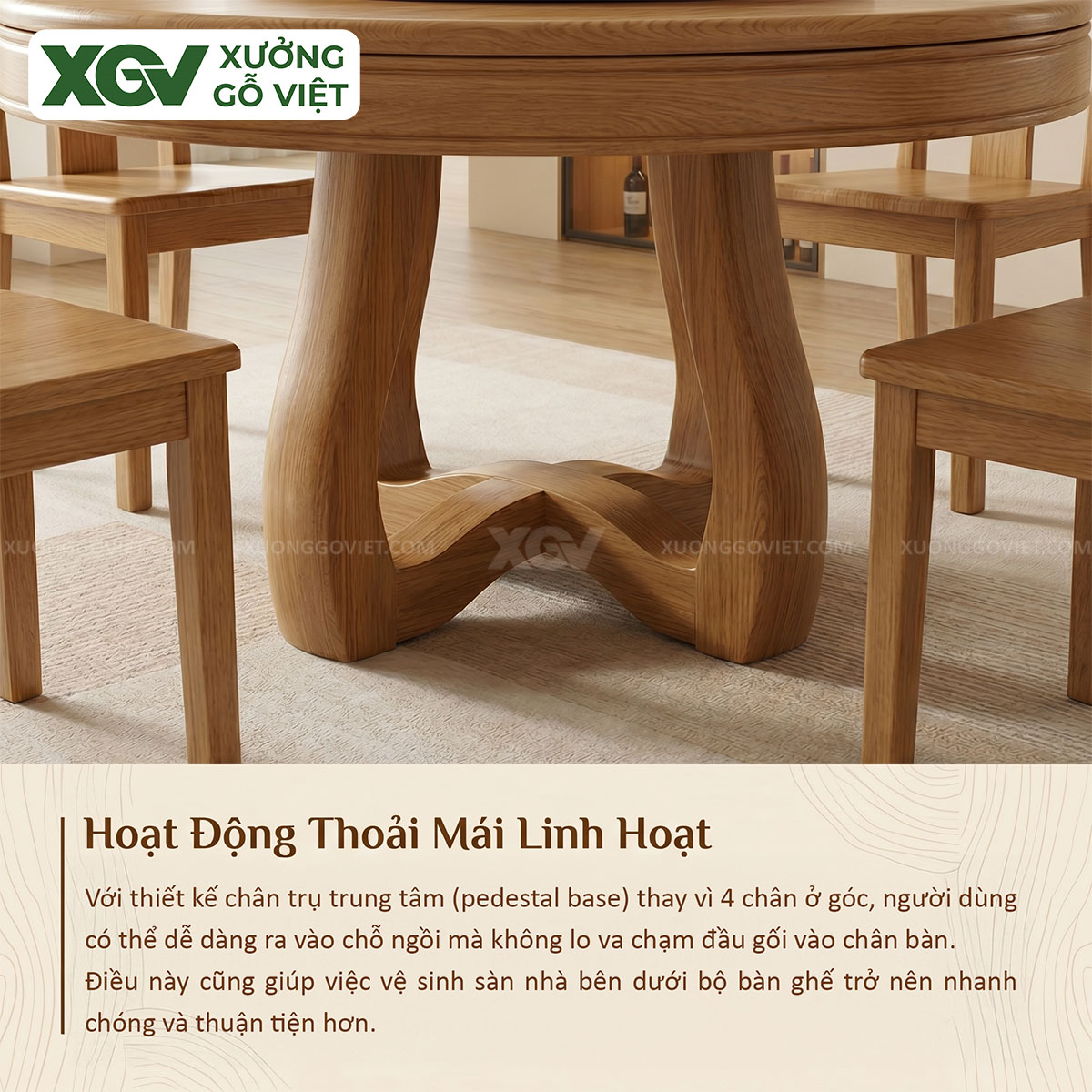 Mẫu Bàn Ghế Ăn Tròn Gỗ Sồi Mỹ Kết Hợp Mâm Xoay Hiện Đại