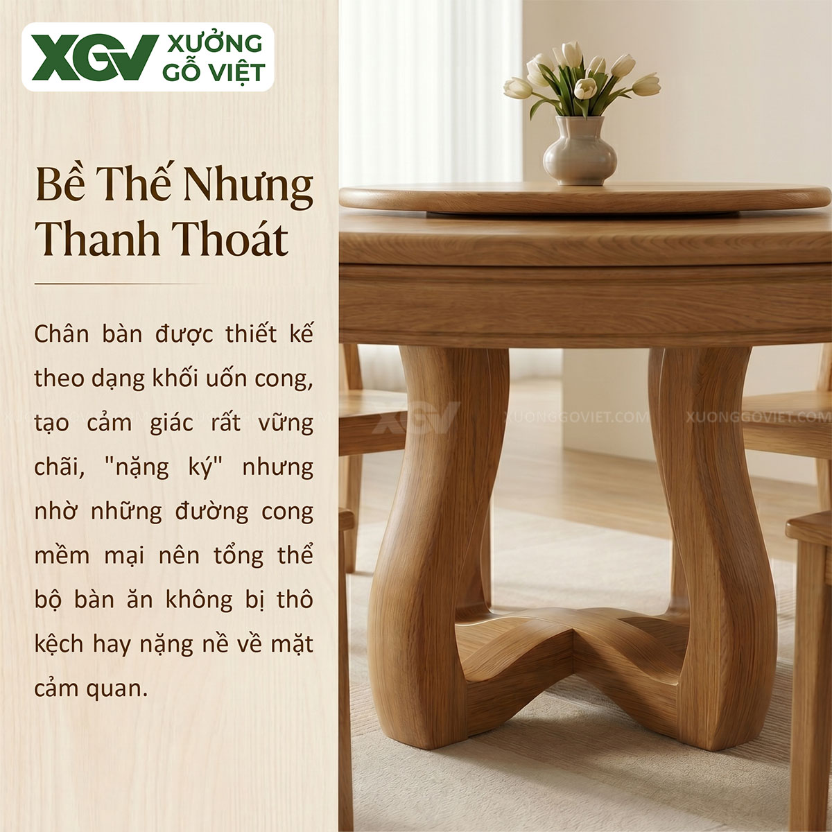 Mẫu Bàn Ghế Ăn Tròn Gỗ Sồi Mỹ Kết Hợp Mâm Xoay Hiện Đại