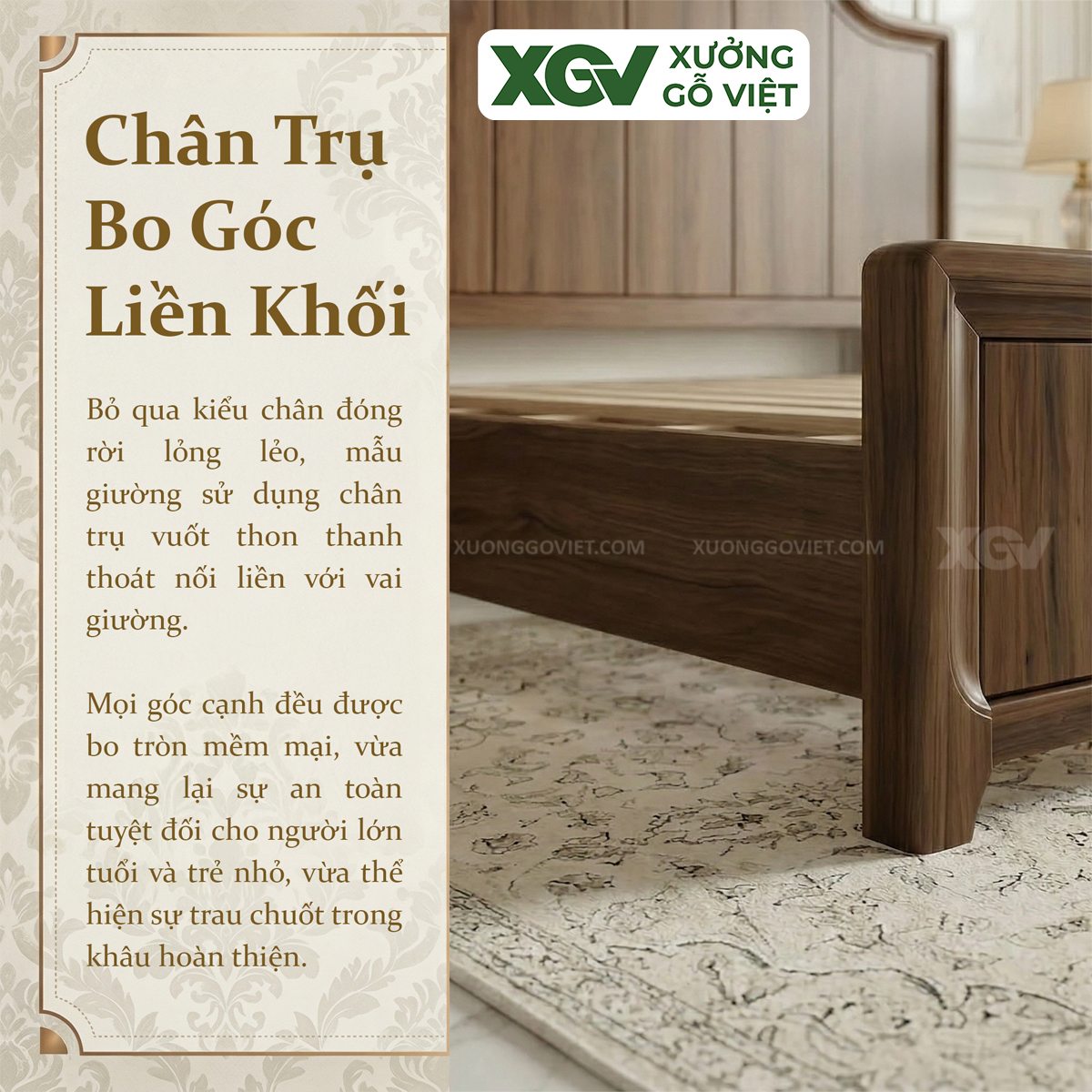 Mẫu Giường Ngủ Gỗ Óc Chó Kẻ Chỉ Dọc Phân Tầng Đầu Lượn Sóng