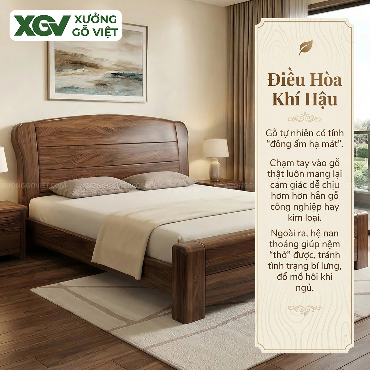 Mẫu Giường Ngủ Gỗ Óc Chó Kiểu Dáng Bề Thế Góc Bo Mềm Mại