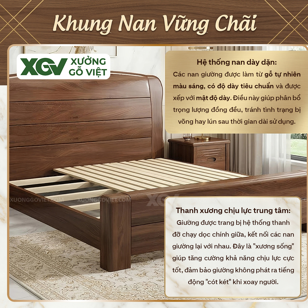 Mẫu Giường Ngủ Gỗ Óc Chó Kiểu Dáng Bề Thế Góc Bo Mềm Mại