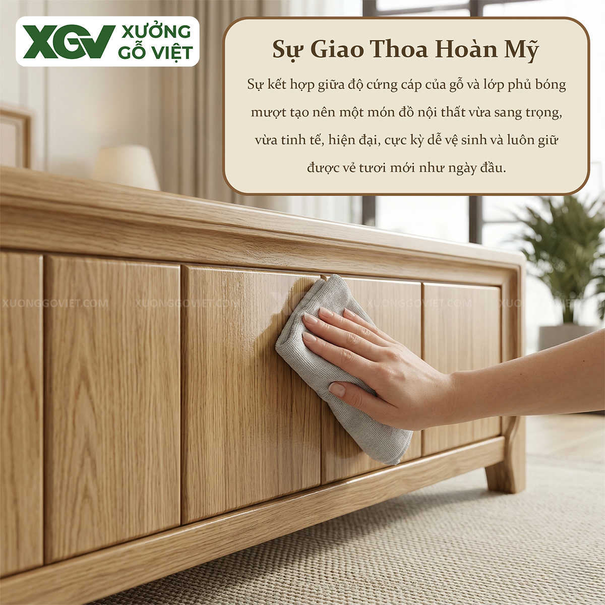 Mẫu Giường Ngủ Gỗ Sồi Chân Cao Đầu Giường Dáng Mây Uốn Lượn