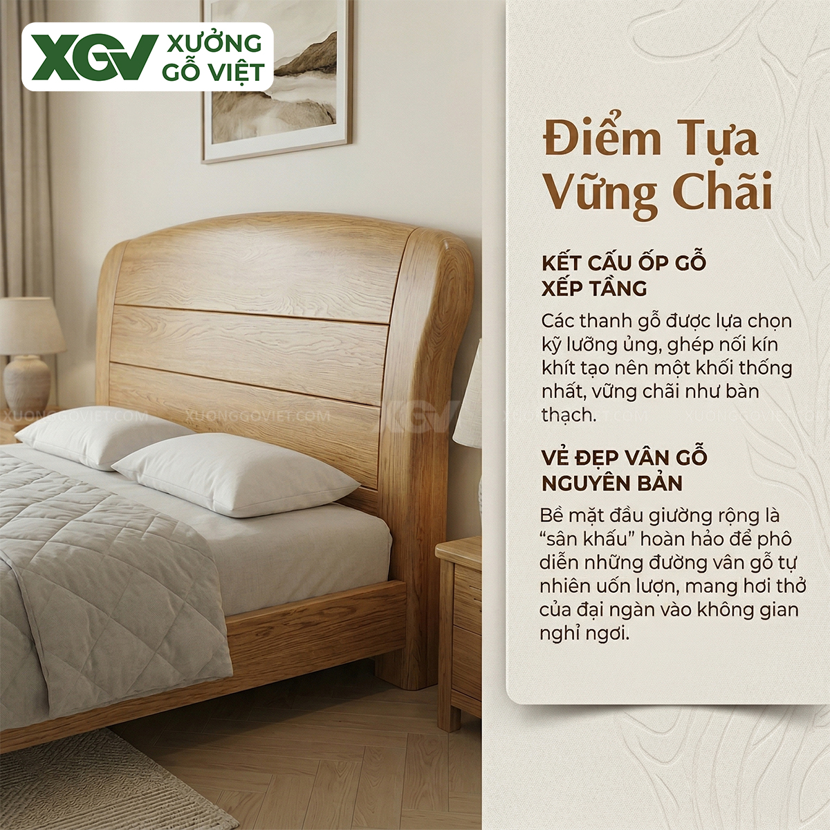 Mẫu Giường Ngủ Gỗ Sồi Kết Cấu Vững Chãi Mối Ghép Liền Mạch