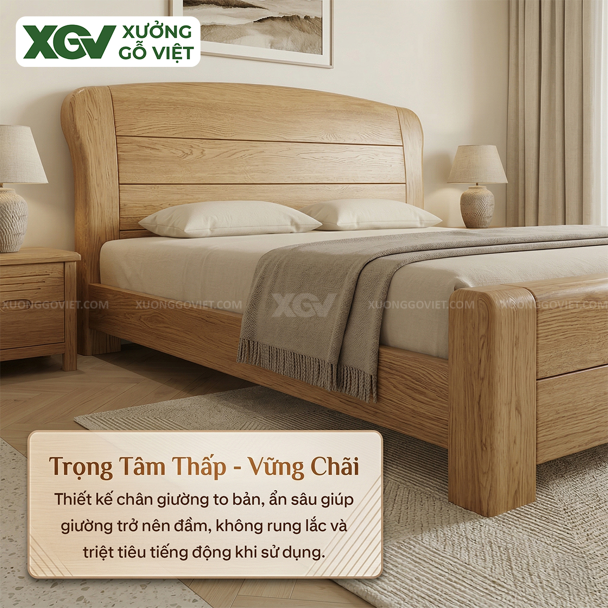 Mẫu Giường Ngủ Gỗ Sồi Kết Cấu Vững Chãi Mối Ghép Liền Mạch