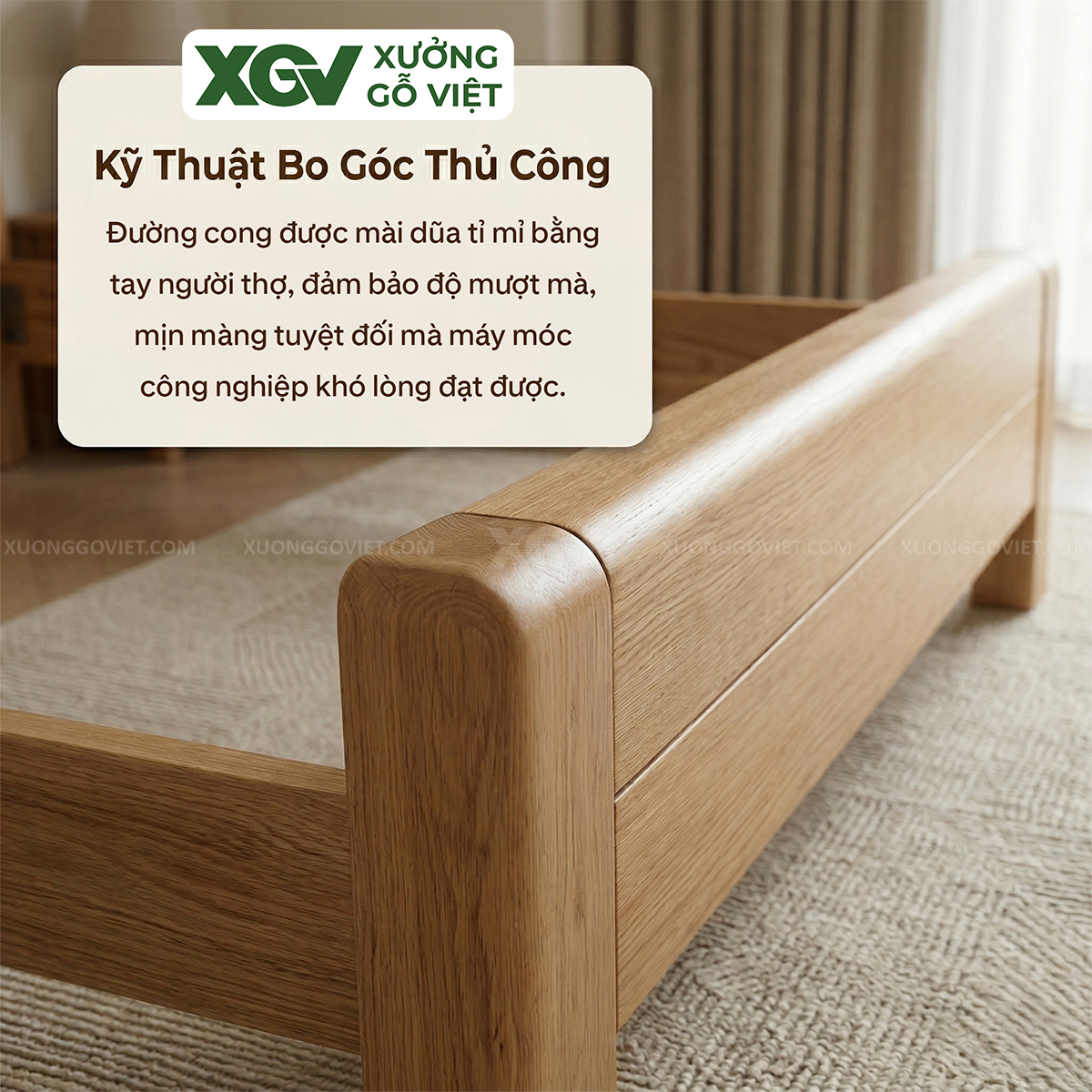 Mẫu Giường Ngủ Gỗ Sồi Kết Cấu Vững Chãi Mối Ghép Liền Mạch