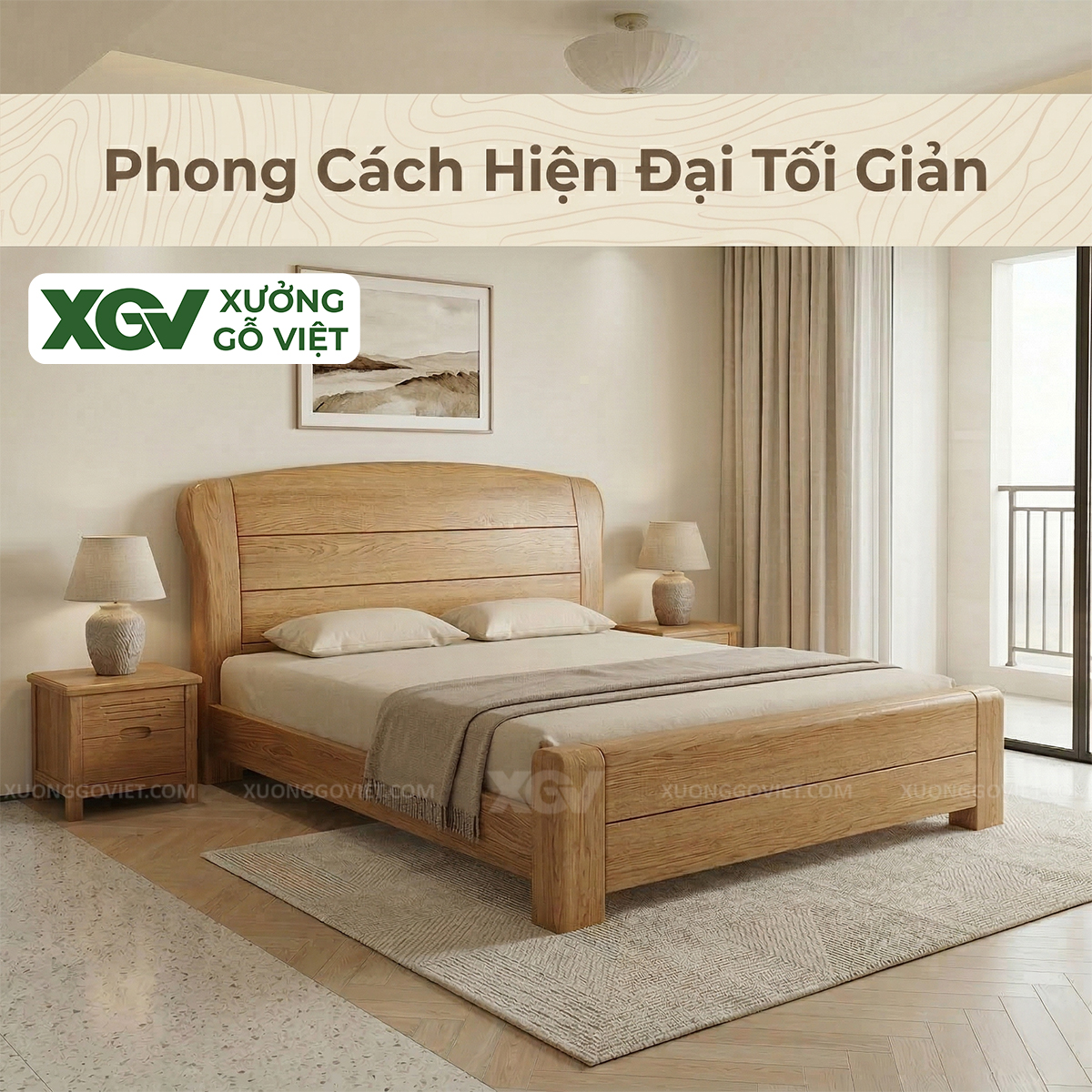 Mẫu Giường Ngủ Gỗ Sồi Kết Cấu Vững Chãi Mối Ghép Liền Mạch