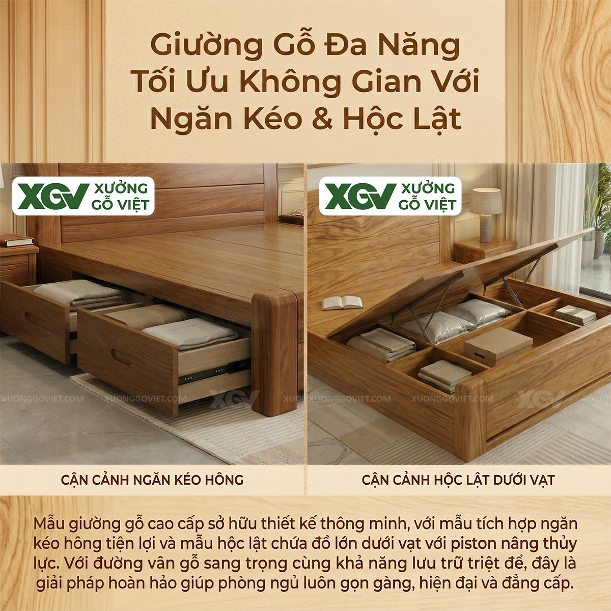Mẫu Giường Ngủ Hiện Đại Tối Giản Gỗ Gõ Đỏ Bề Thế Sang Trọng