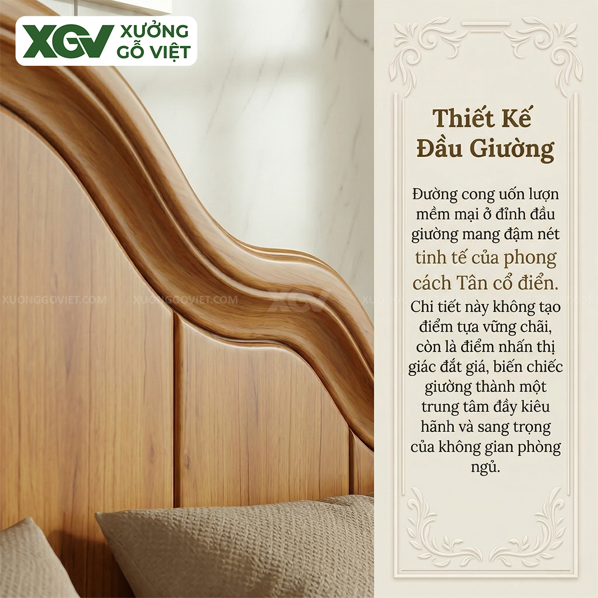Mẫu Giường Ngủ Tân Cổ Điển Gỗ Gõ Đỏ Đầu Vòm Lượn Uyển Chuyển