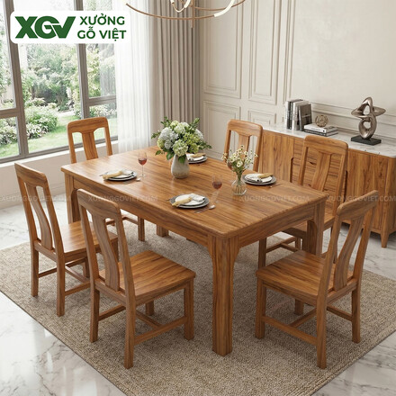 Bộ Bàn Ăn Hiện Đại Gỗ Gõ Đỏ Chân Vát Phối Ghế Công Thái...