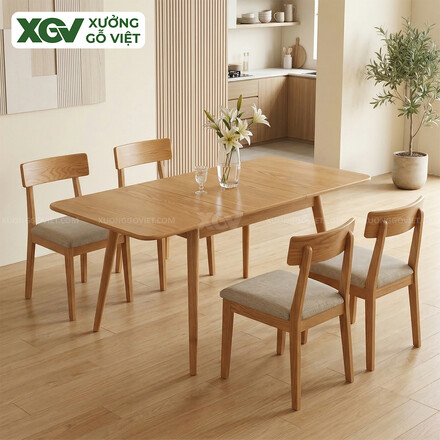 Bộ Bàn Ăn Thông Minh Gỗ Sồi Cơ Chế Mặt Bàn Mở Rộng Linh...