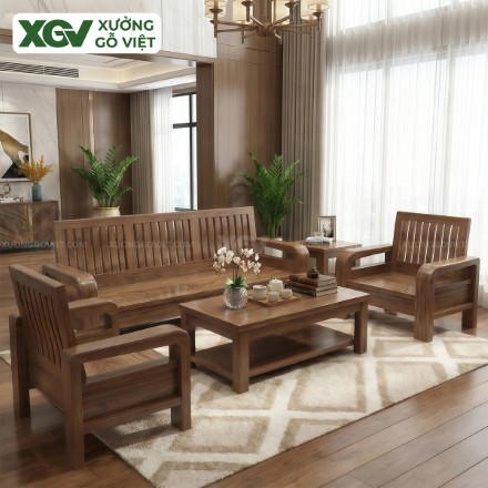Bộ Bàn Ghế Sofa Thiết Kế Lưng Nan Hiện Đại Gỗ Óc Chó