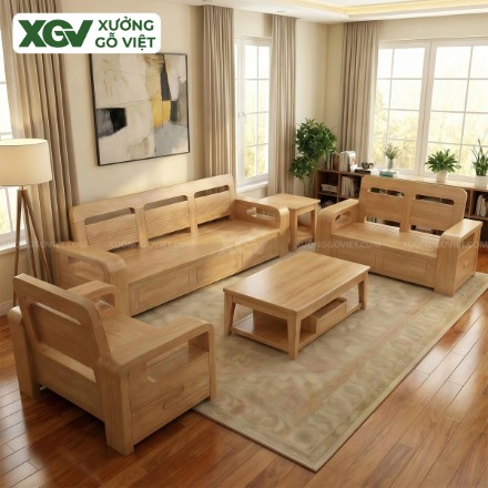 Bộ Sofa Gỗ Sồi Mỹ Thiết Kế Bo Cong Mềm Mại Giá Tốt