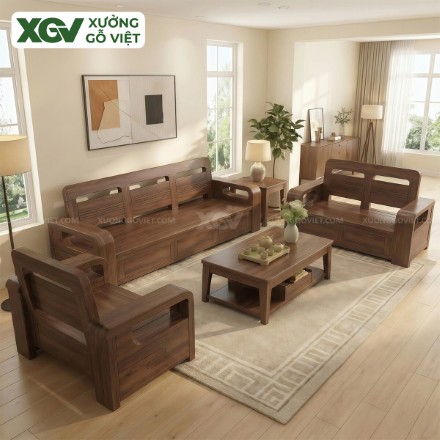 Bộ Sofa Gỗ Sồi Mỹ Thiết Kế Bo Cong Mềm Mại Giá Tốt