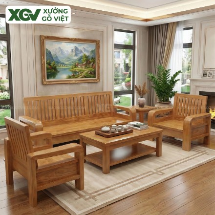 Bộ Sofa Phòng Khách Gỗ Gõ Đỏ Lưng Nan Thanh Lịch