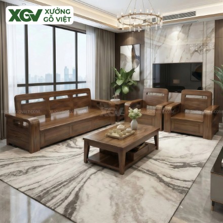 Bộ Sofa Phòng Khách Gỗ Óc Chó Thiết Kế Bo Cong Thời Thượng
