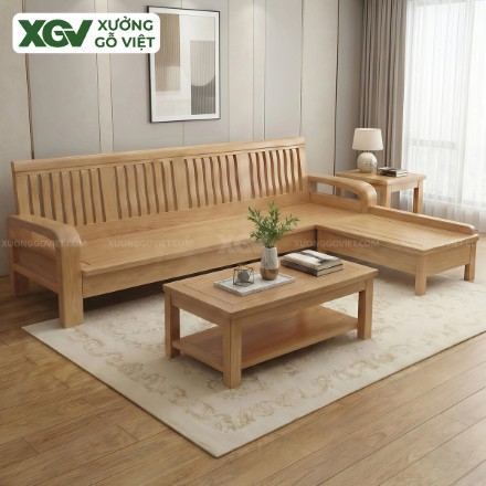 Bộ Sofa Phòng Khách Gỗ Sồi Mỹ Thiết Kế Nan Dọc Tinh Tế