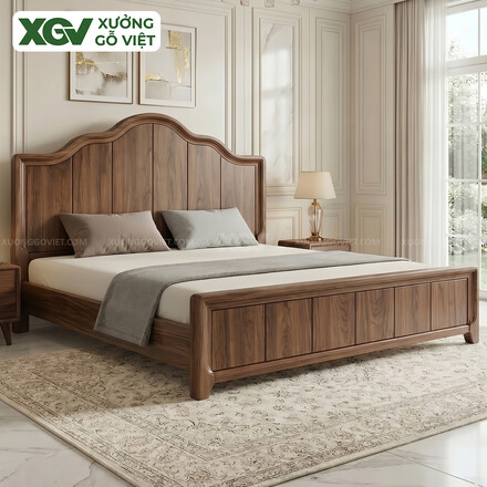 Mẫu Giường Ngủ Gỗ Óc Chó Kẻ Chỉ Dọc Phân Tầng Đầu...