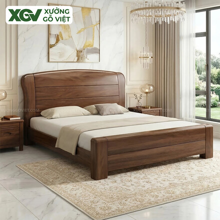 Mẫu Giường Ngủ Gỗ Óc Chó Kiểu Dáng Bề Thế Góc Bo Mềm Mại