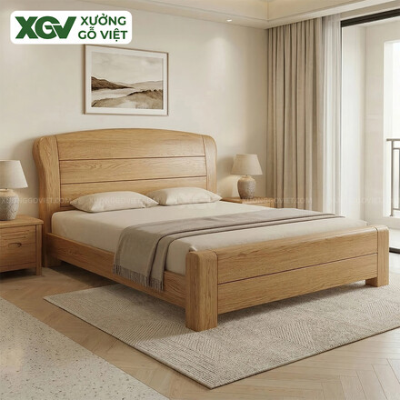 Mẫu Giường Ngủ Gỗ Sồi Kết Cấu Vững Chãi Mối Ghép Liền Mạch