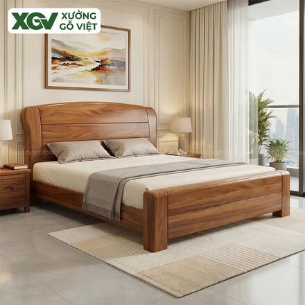 Mẫu Giường Ngủ Hiện Đại Tối Giản Gỗ Gõ Đỏ Bề Thế Sang Trọng
