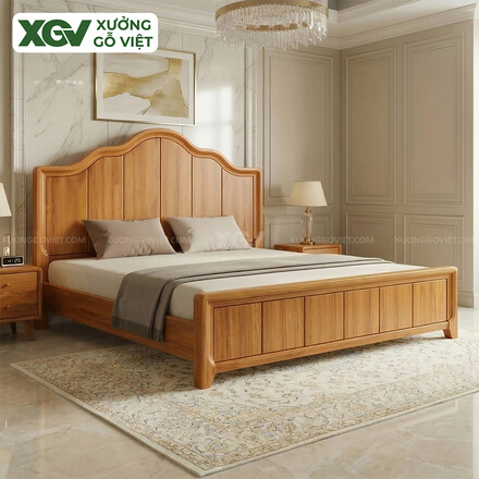 Mẫu Giường Ngủ Tân Cổ Điển Gỗ Gõ Đỏ Đầu Vòm Lượn Uyển Chuyển